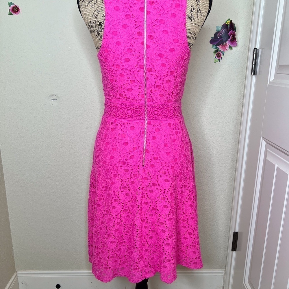 Laundry by Shelli Segal Crochet Lace Bright Pink Sleeveless Dress Size 6 - Picture 7 of 8